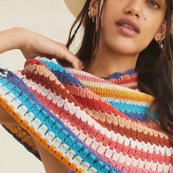 Anthropologie striped croquet poncho Sweater One Size New nwt - Picture 4 of 4